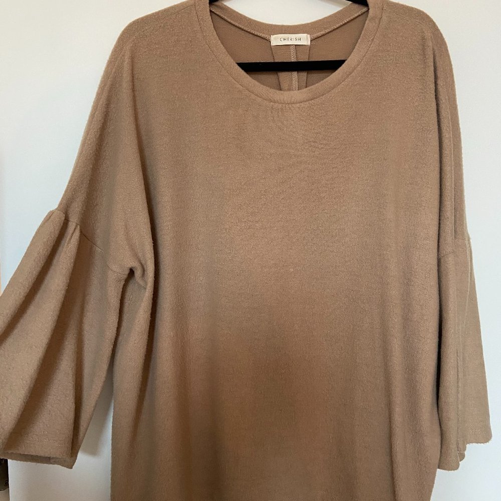 Tan Women's Balloon Sleeved Sweater